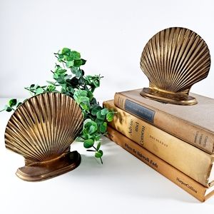 Vintage Solid Brass Sea Shell Bookends 5x5